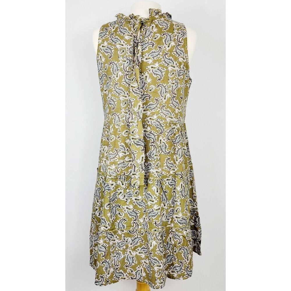 Cassee's New York Paisley‎ Tiered Ruffle Neck Sleeveless Midi Dress Olive Green